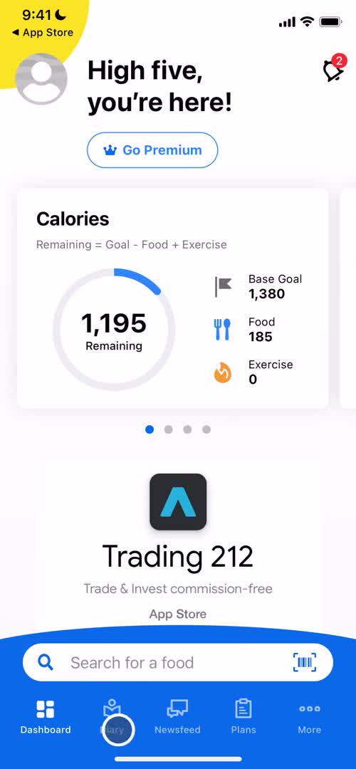 MyFitnessPal dashboard screenshot