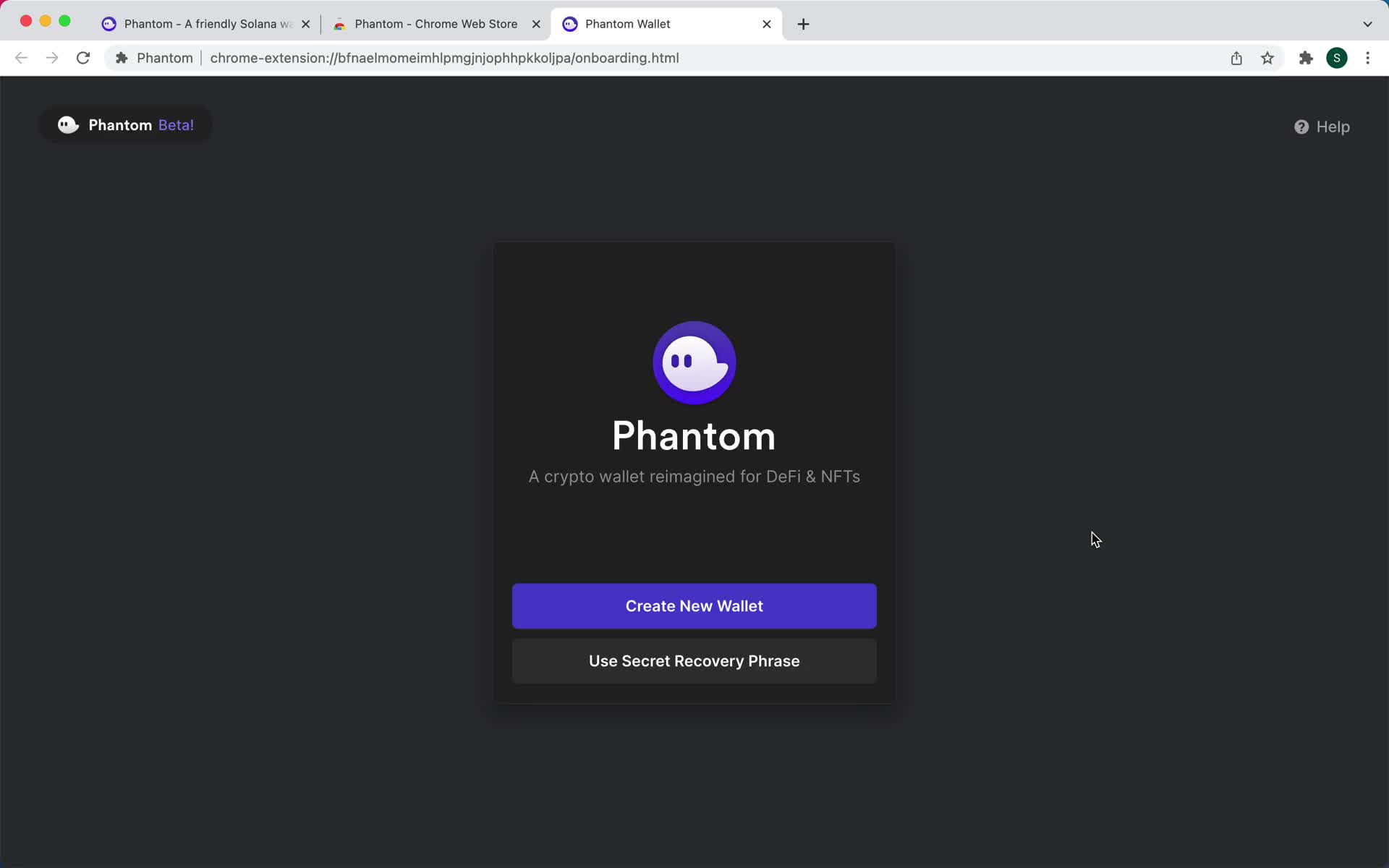 Phantom create wallet screenshot