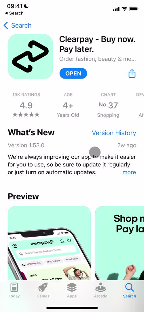 Clearpay app store listing screenshot