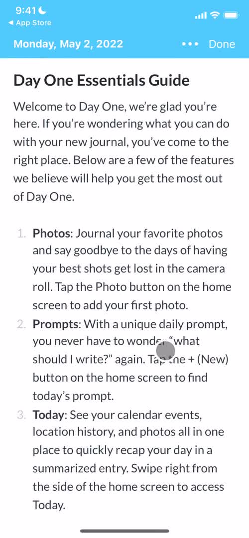 Day One guide screenshot