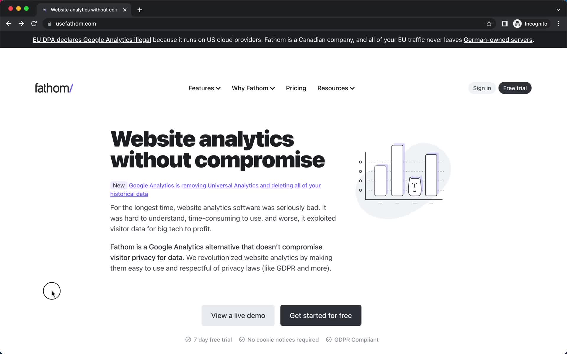 Fathom homepage screenshot