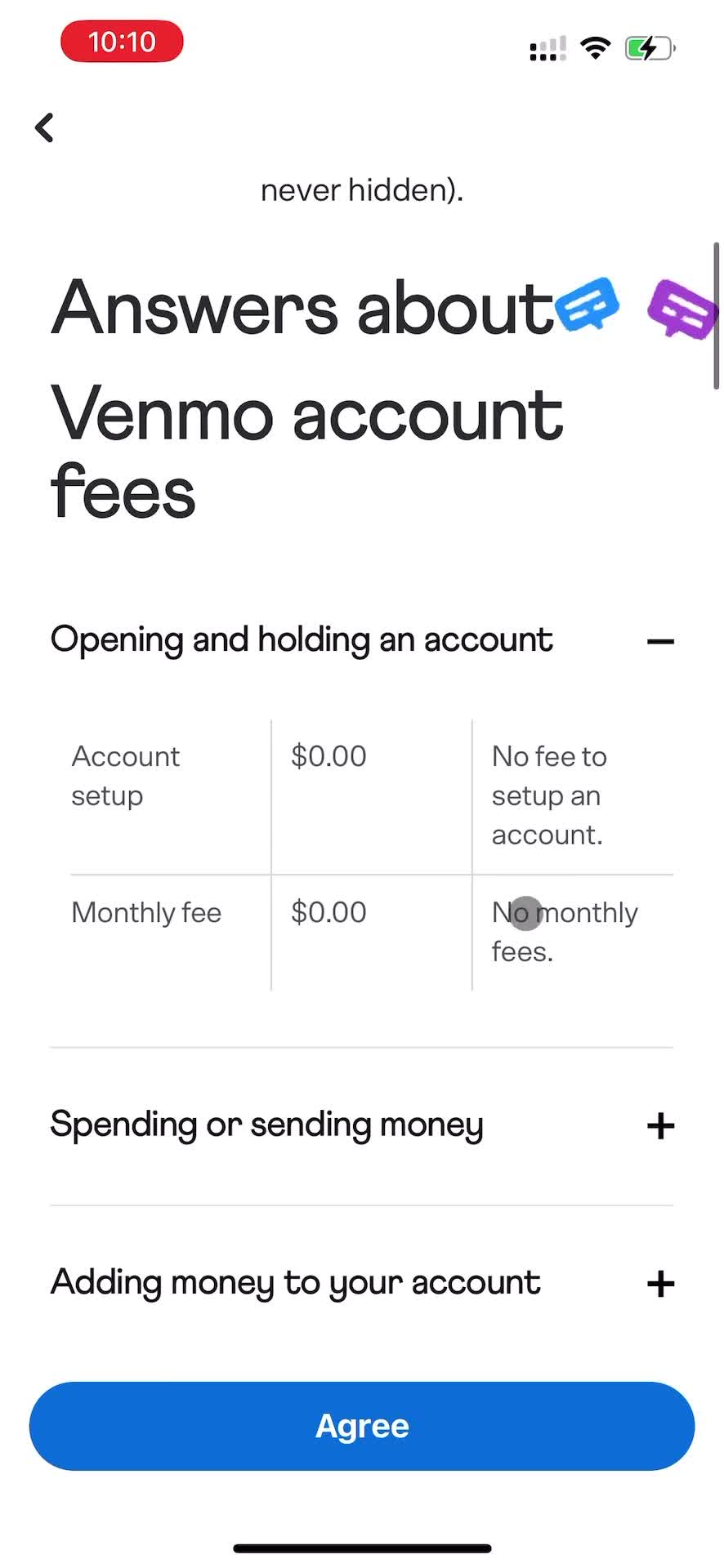 Venmo faq screenshot