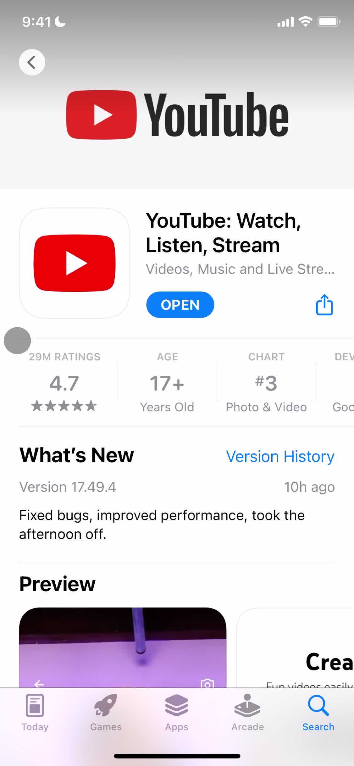 YouTube app store listing screenshot