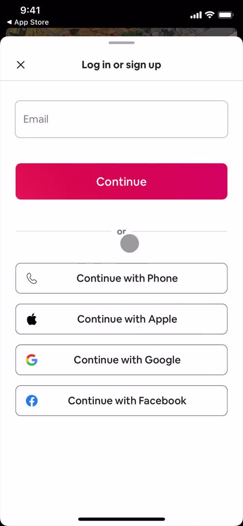 Airbnb sign up with email screenshot