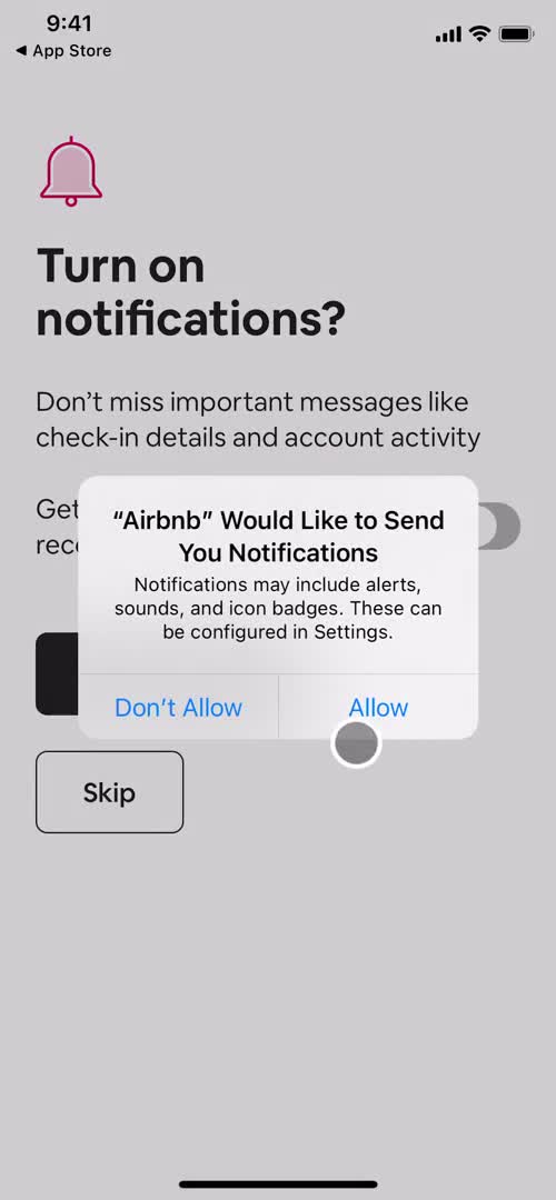 Airbnb enable notifications screenshot