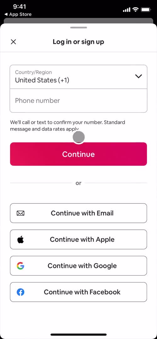 Airbnb sign up screenshot