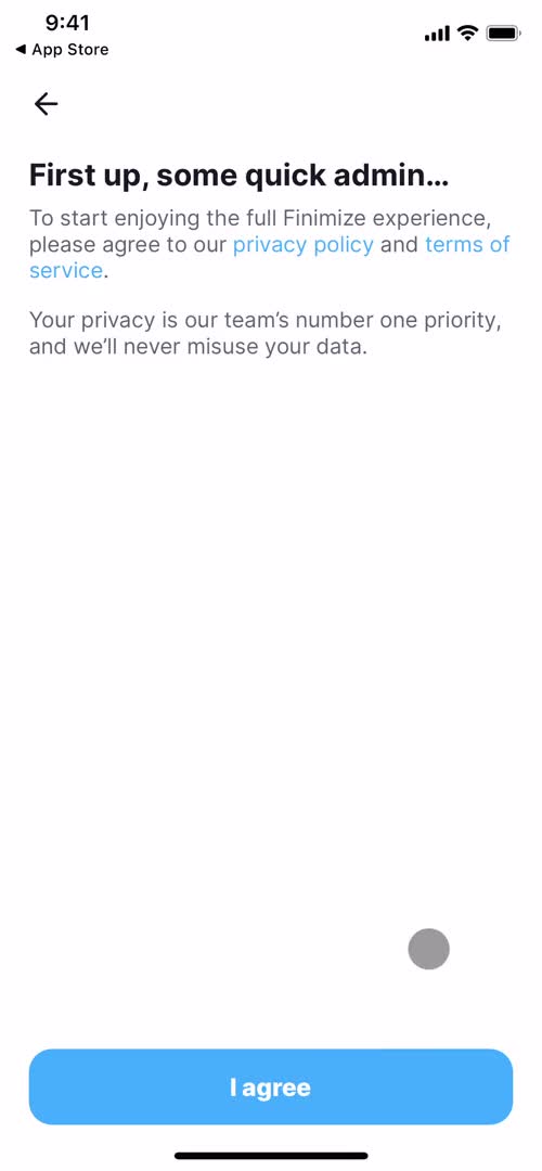 Finimize agree to terms screenshot