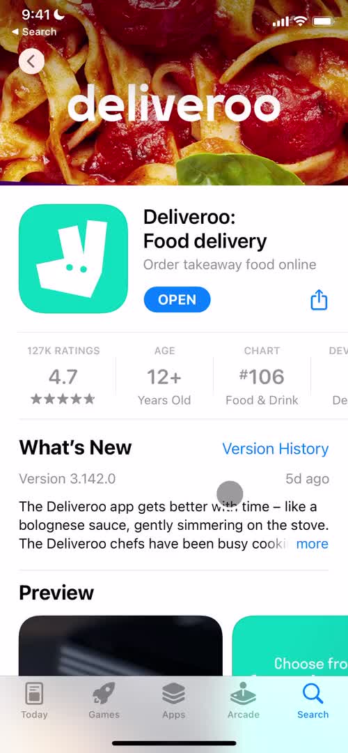 Deliveroo app store listing screenshot