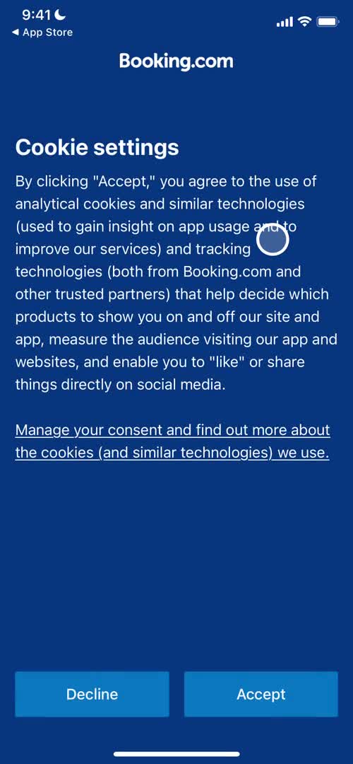 Booking.com accept cookie policy screenshot