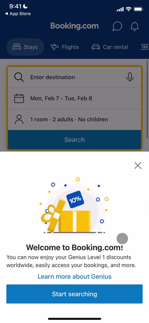 Booking.com welcome screenshot