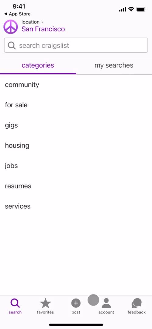 Craigslist categories screenshot