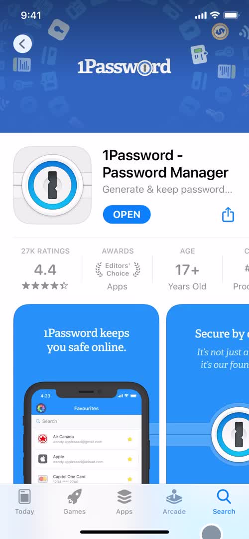 1Password app store listing screenshot