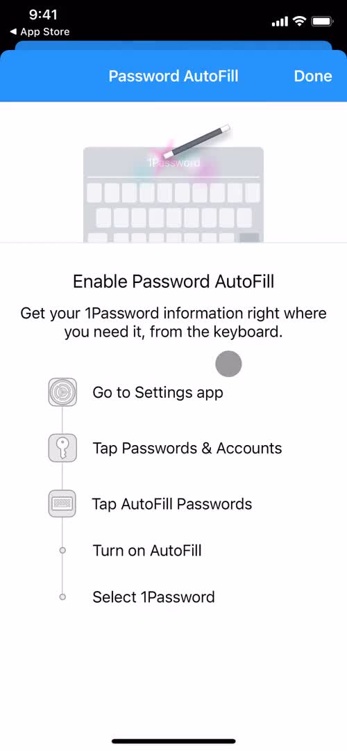 1Password enable password autofill screenshot