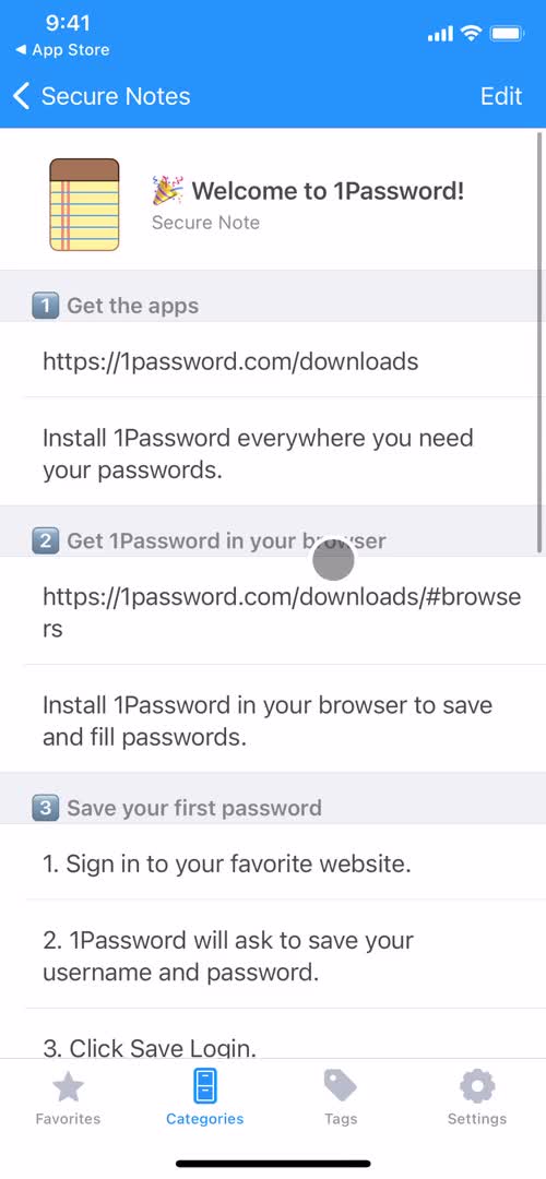 1Password welcome guides screenshot