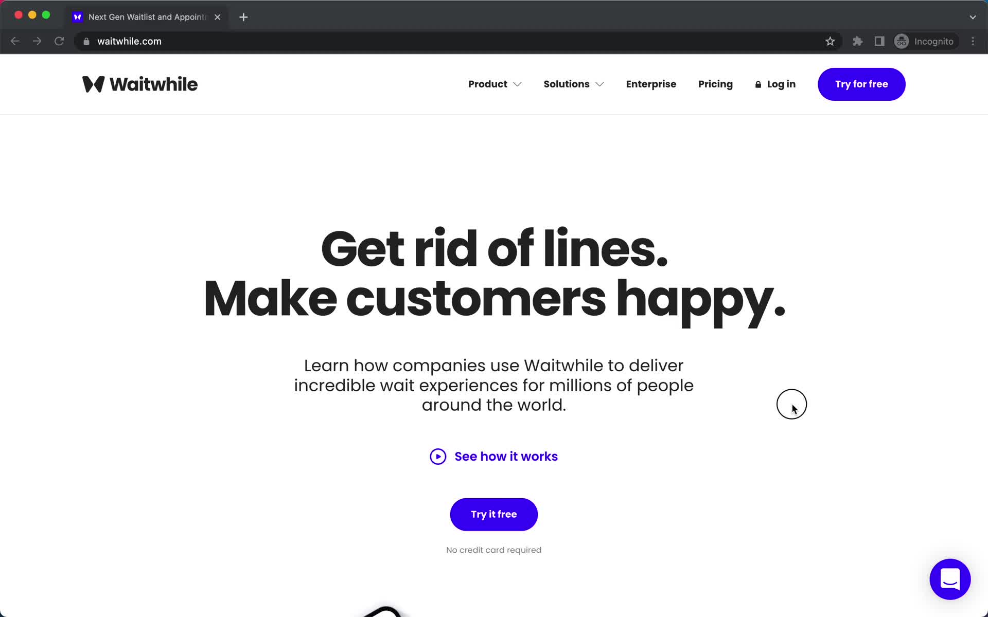 Waitwhile homepage screenshot