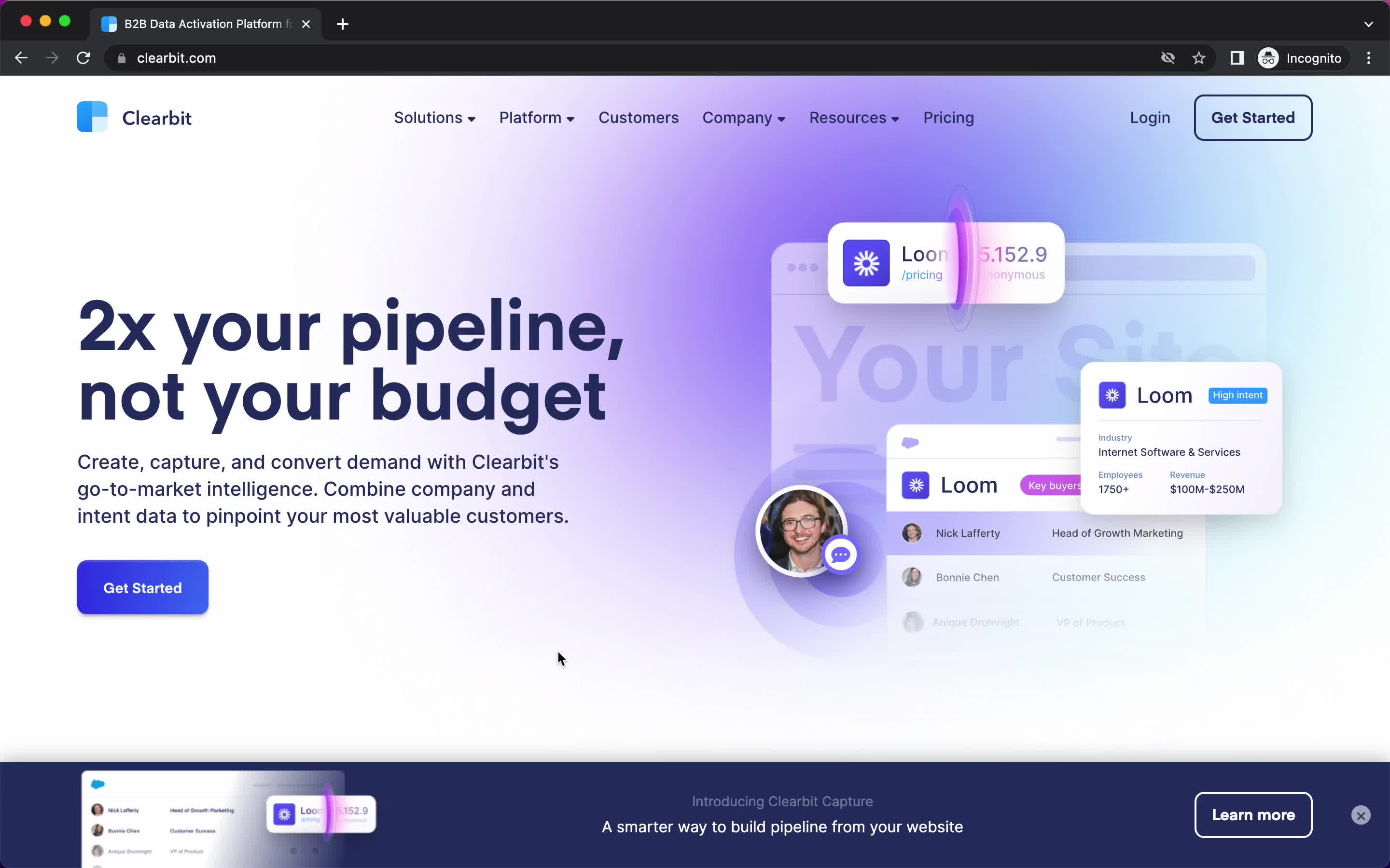 Clearbit homepage screenshot