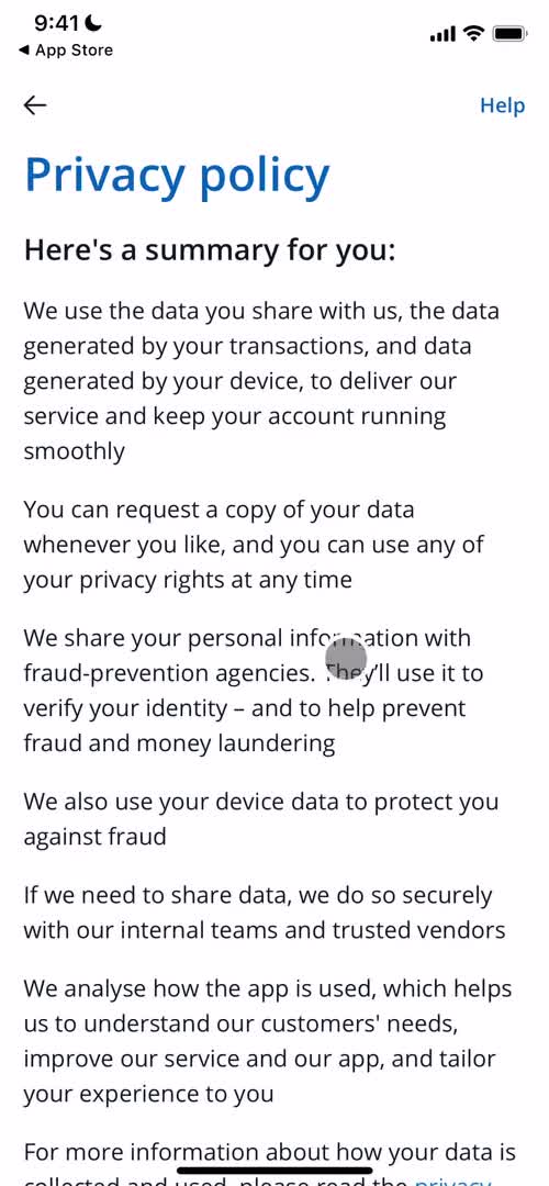 Chase privacy policy screenshot