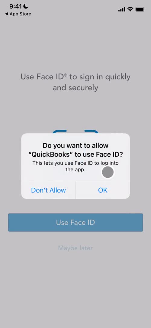 QuickBooks enable face id screenshot