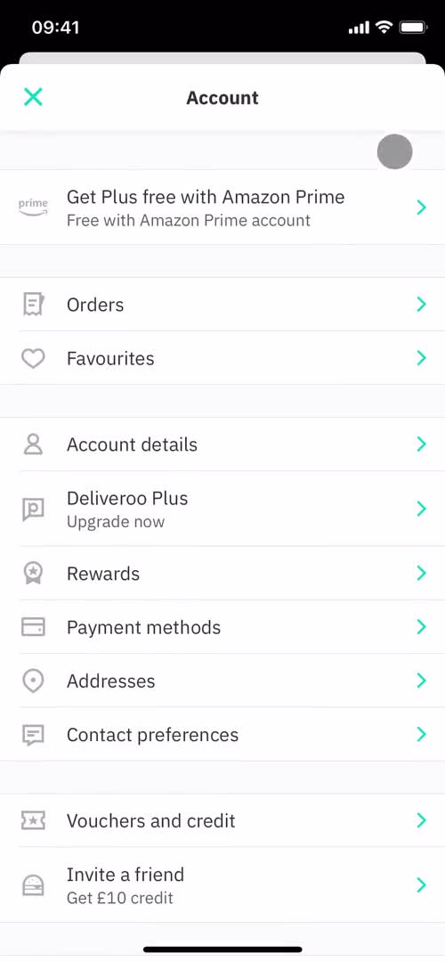 Deliveroo account screenshot