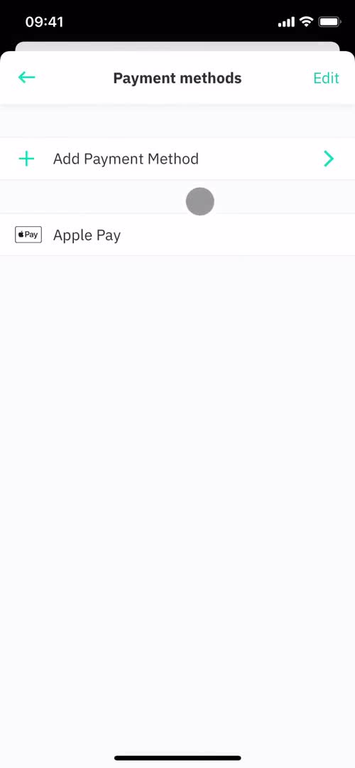 Deliveroo payment methods screenshot