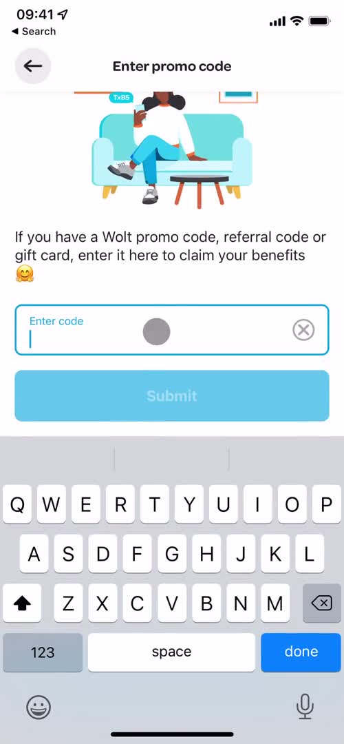 Wolt add promo code screenshot