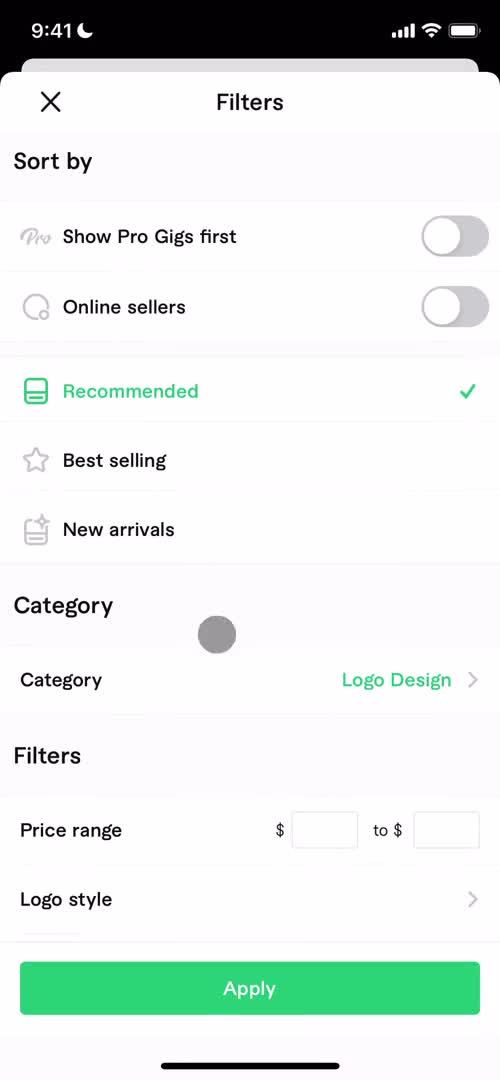 Fiverr filter screenshot