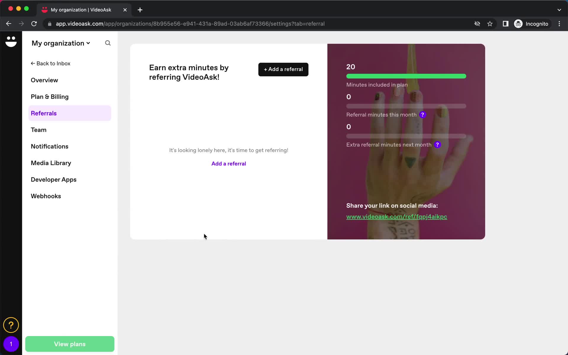 VideoAsk referrals screenshot