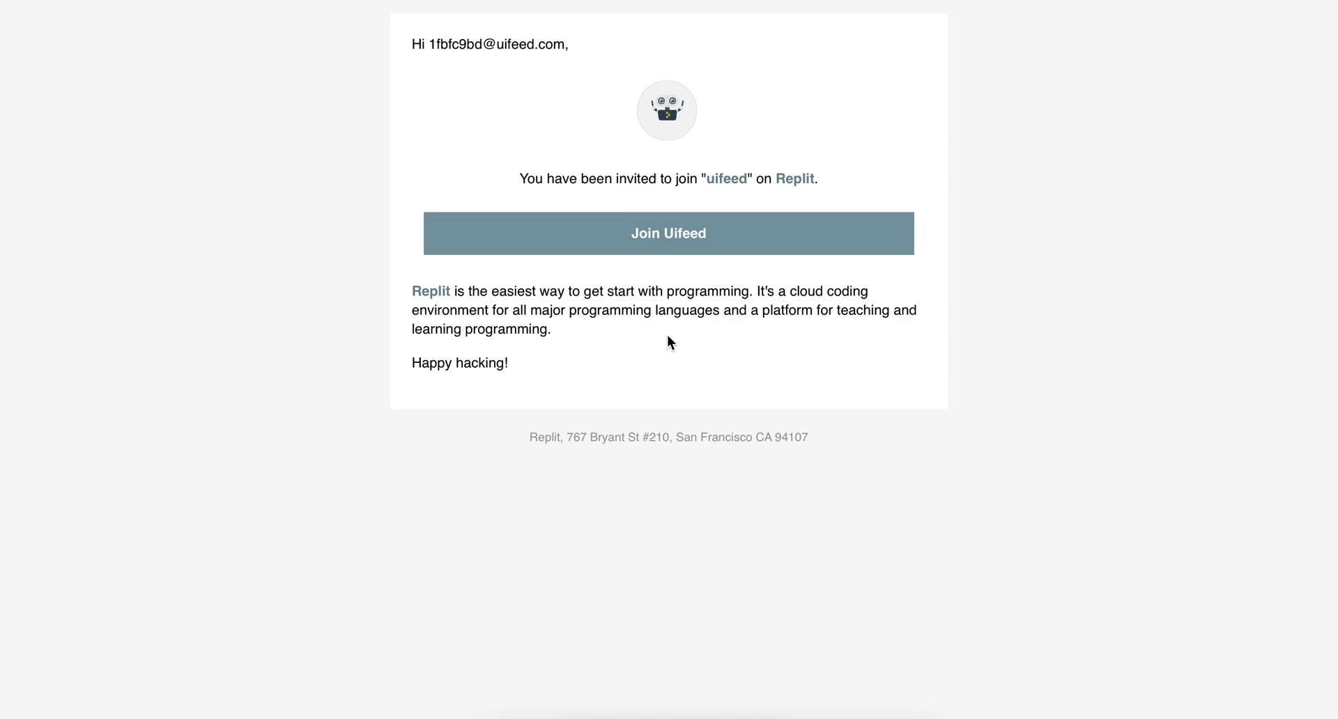 Replit invite email screenshot
