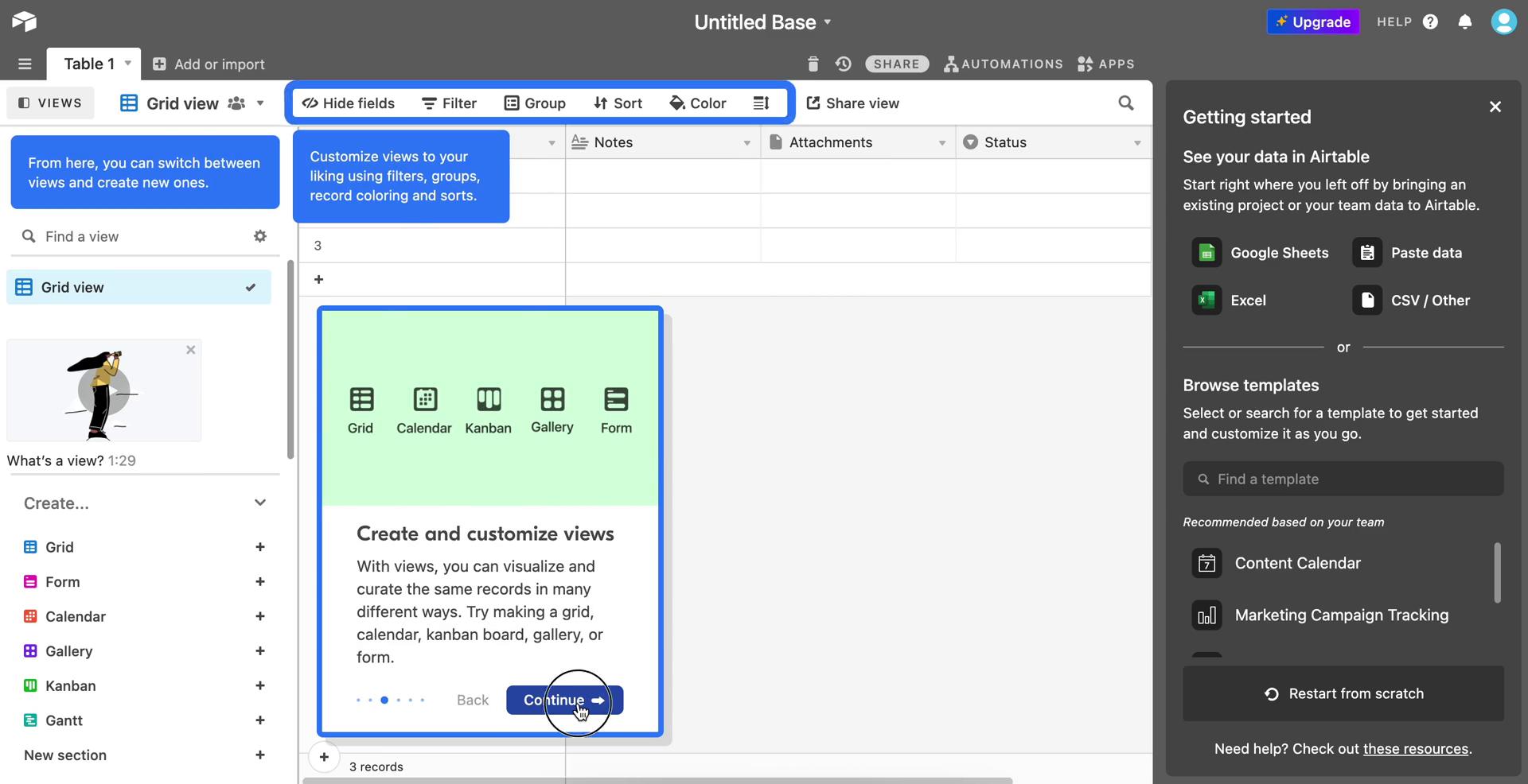 Airtable welcome tour screenshot