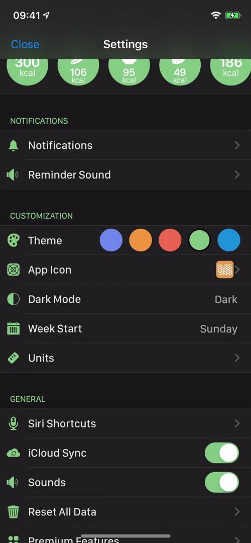 Calory dark mode screenshot