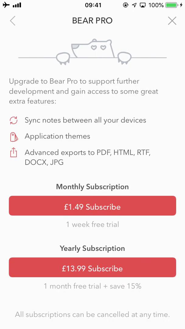Bear notes upgrade screenshot