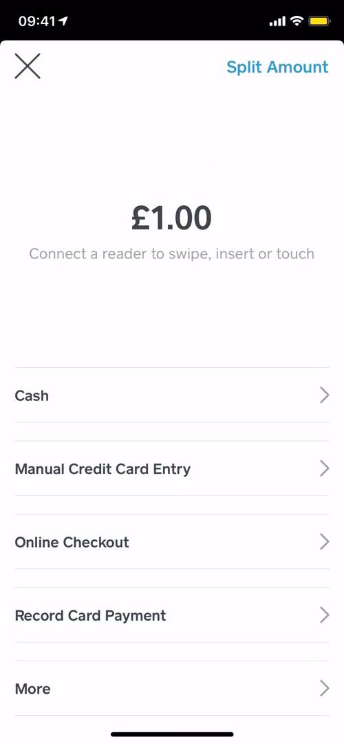 Square select payment method screenshot