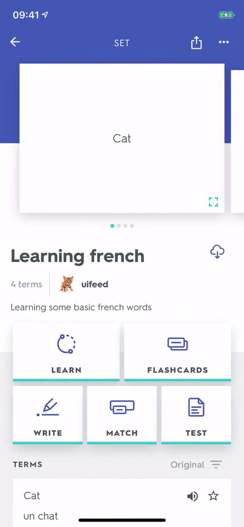 Quizlet set details screenshot