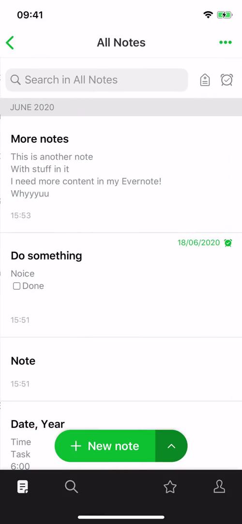 Evernote notes screenshot