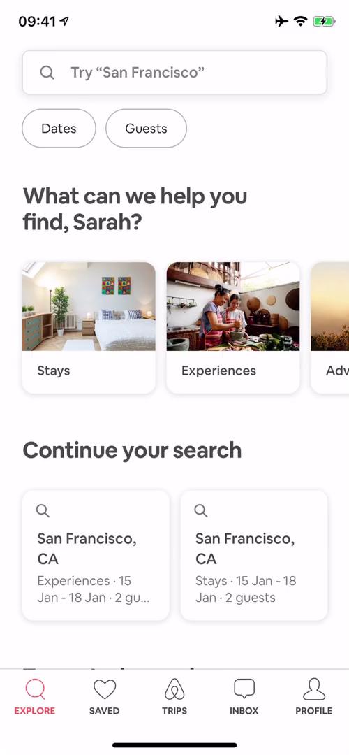 Airbnb home feed screenshot