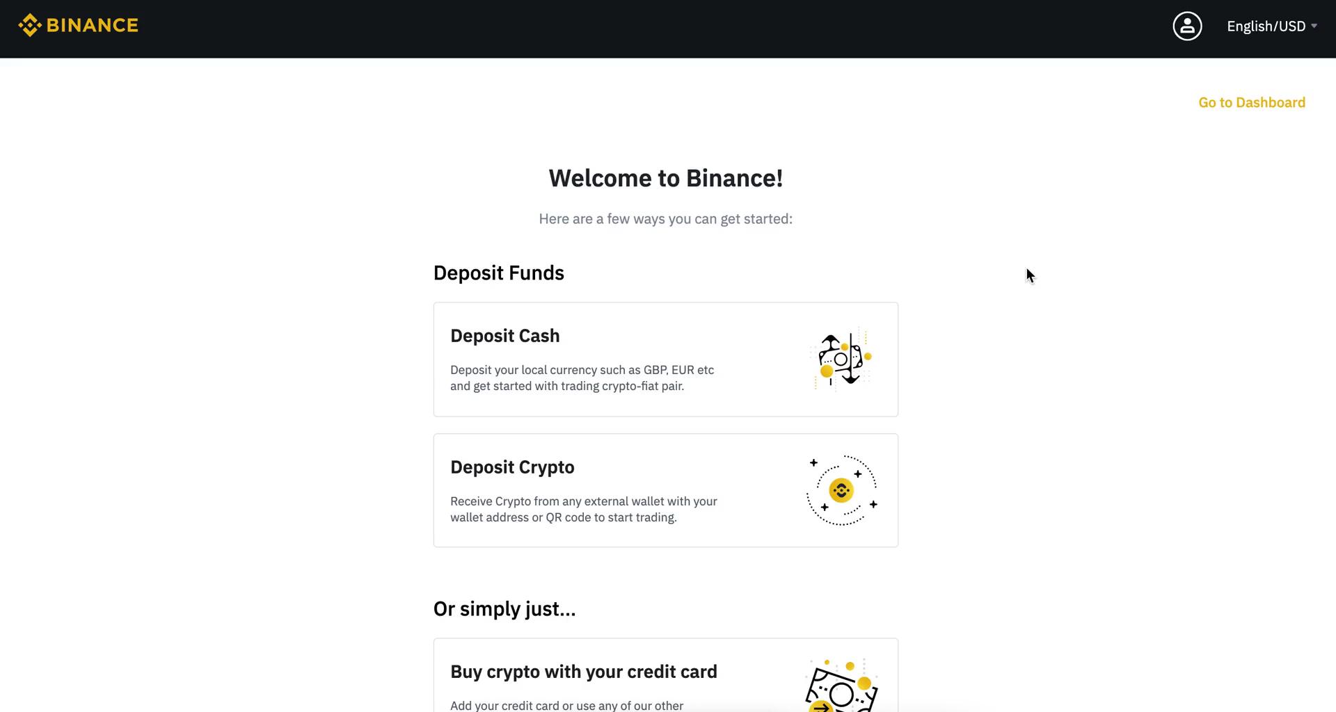 Binance welcome screenshot