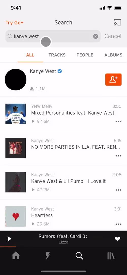 SoundCloud search results screenshot