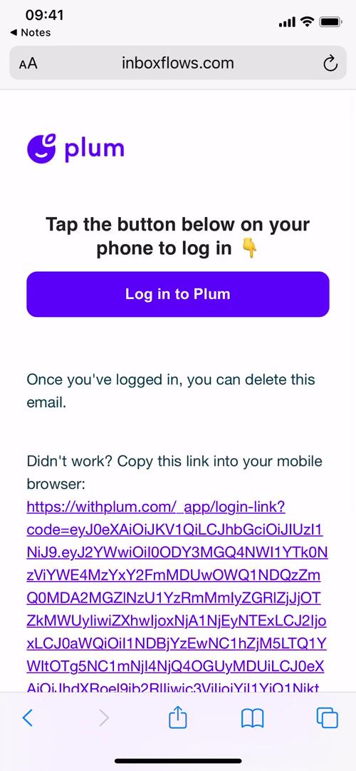 Plum verify email screenshot