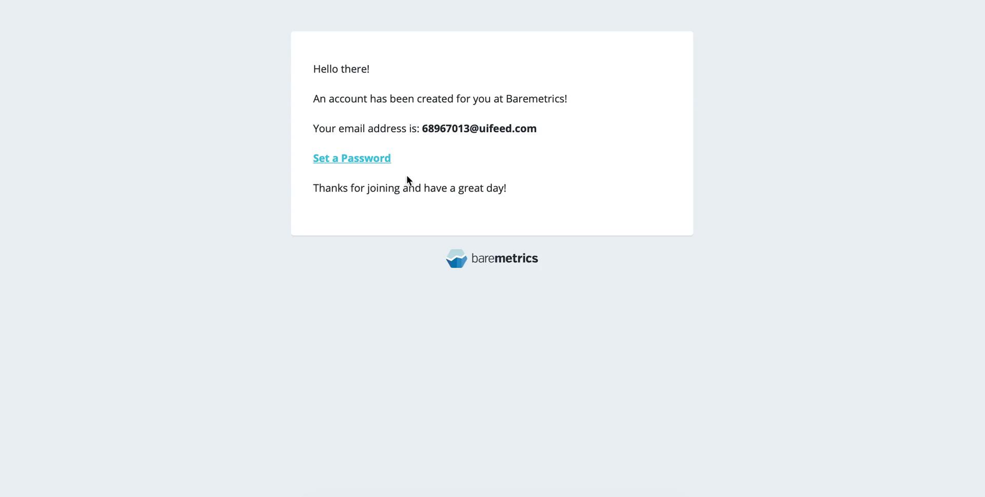 Baremetrics invite email screenshot