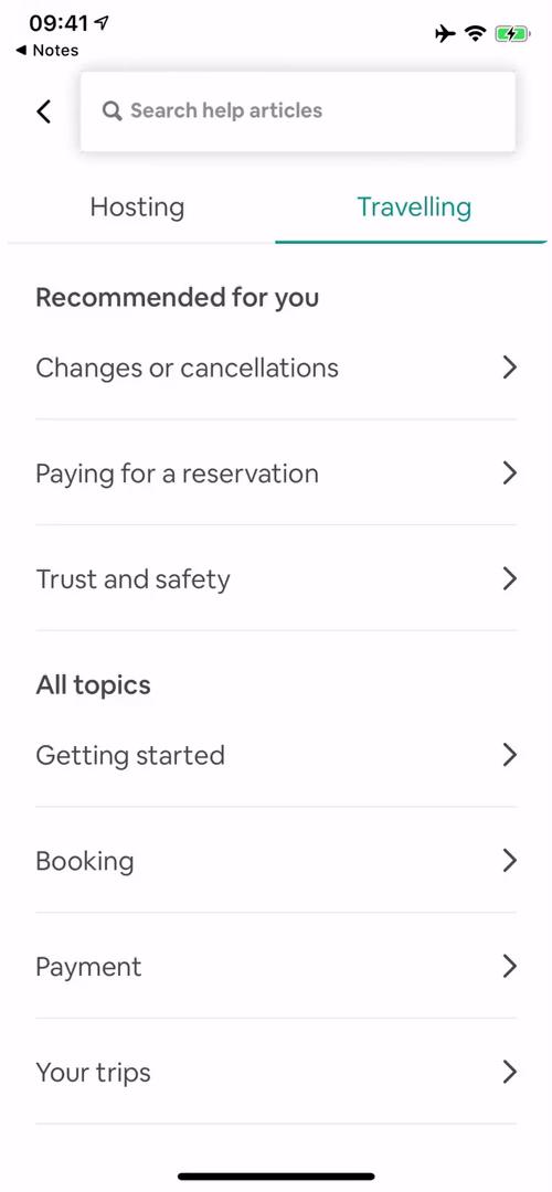 Airbnb help centre screenshot