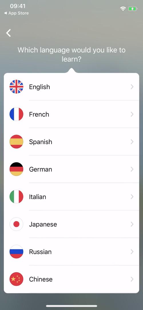 Busuu choose language screenshot