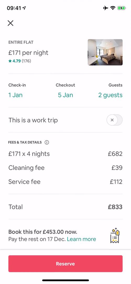 Airbnb reserve property screenshot