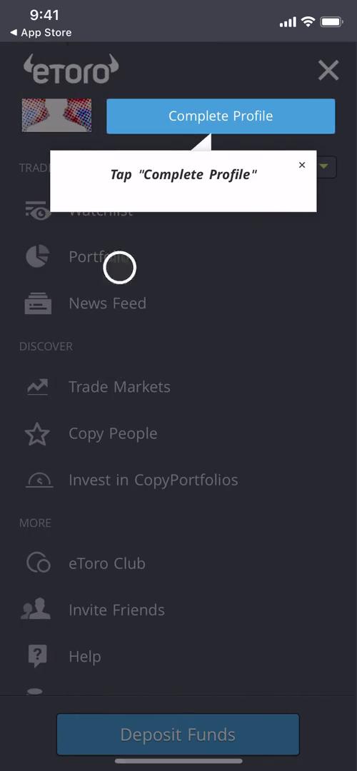 eToro guide tooltip screenshot