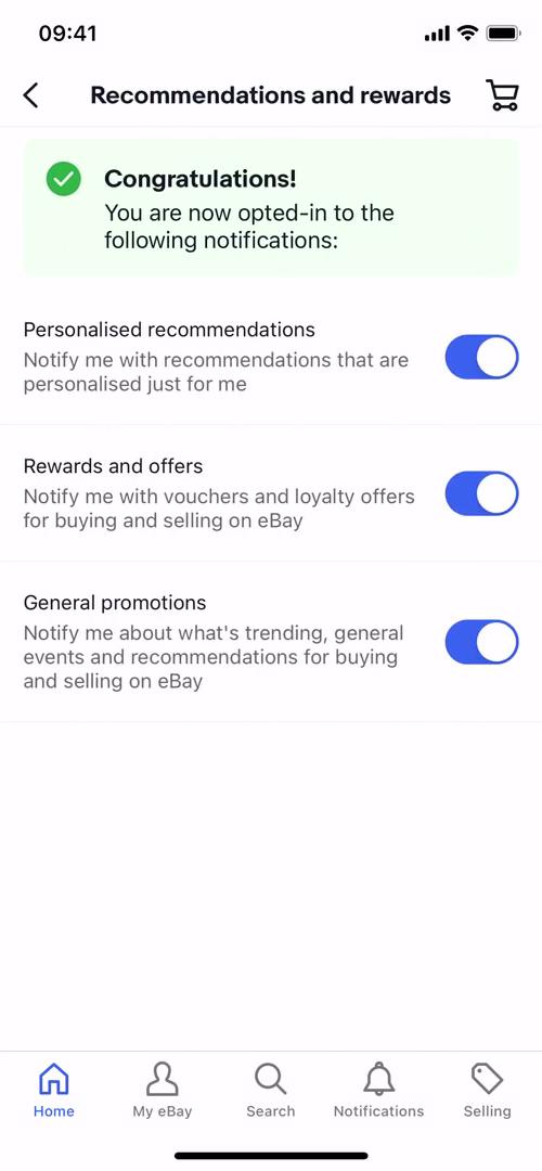 eBay notification settings screenshot