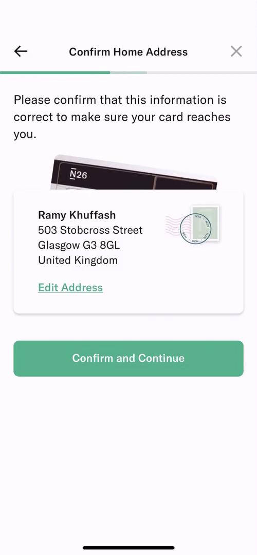 N26 confirm address screenshot