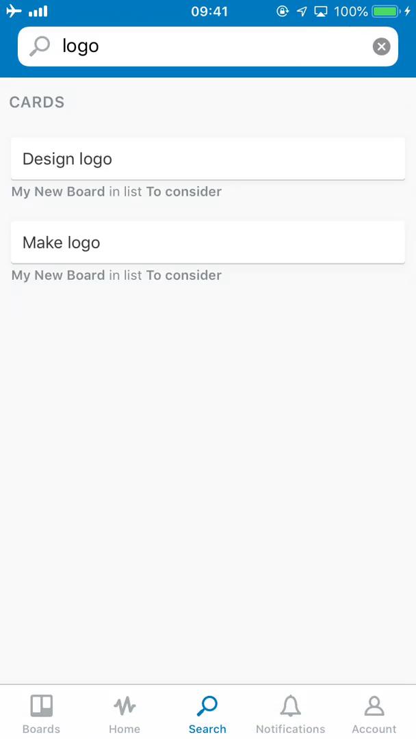 Trello search results screenshot