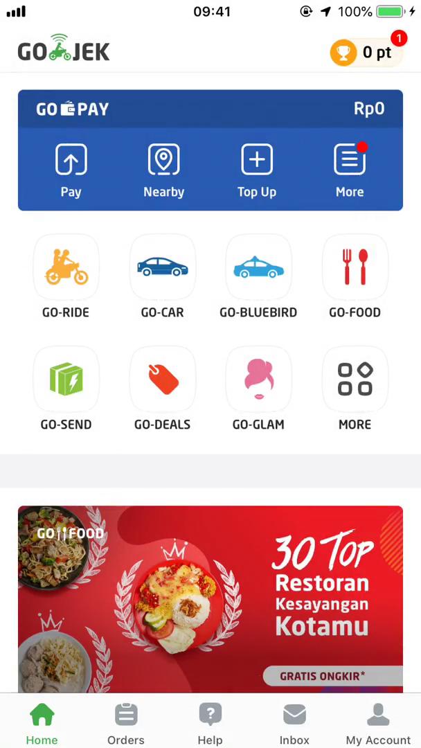 Go-Jek home feed screenshot