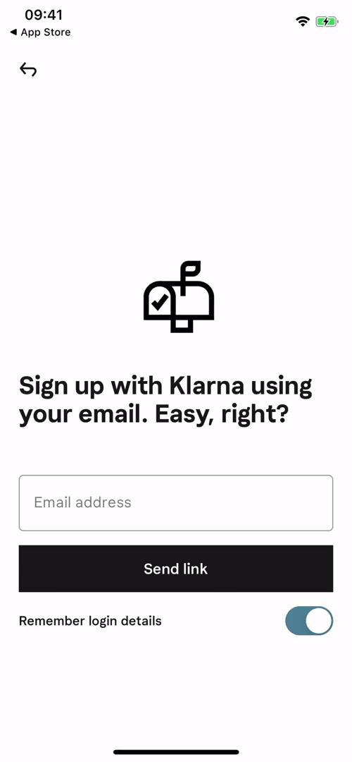 Klarna sign up screenshot