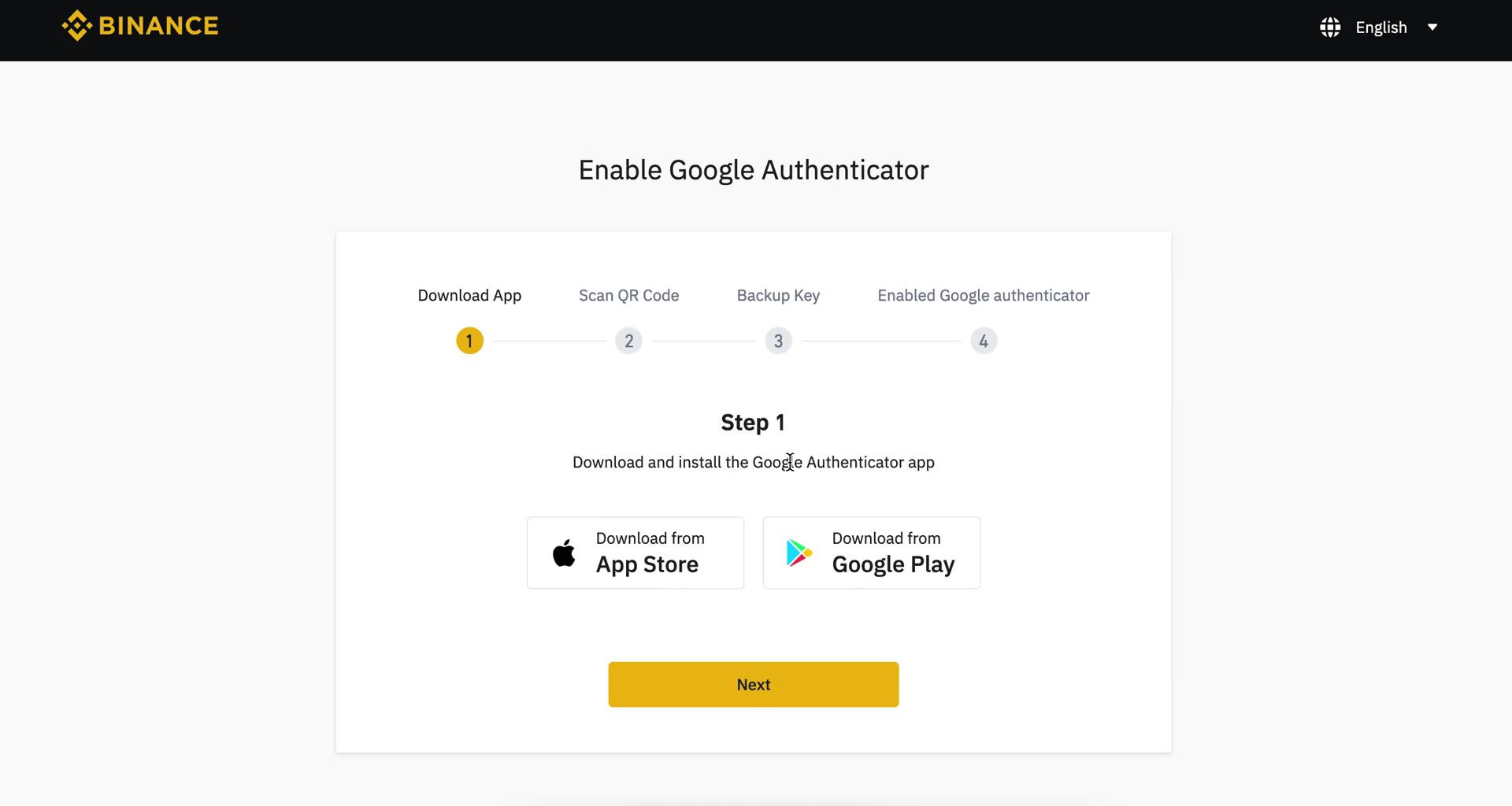 Binance enable authenticator screenshot