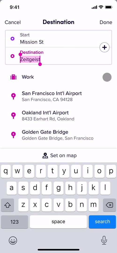 Lyft set drop-off location screenshot